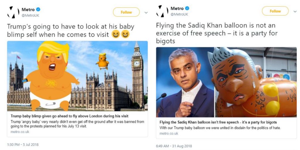 Trump's going to have to look at his baby blimp self when he comes to visit.

Flying the Sadiq Kahn balloon is not an exercise of free speech - it is a party for bigots.