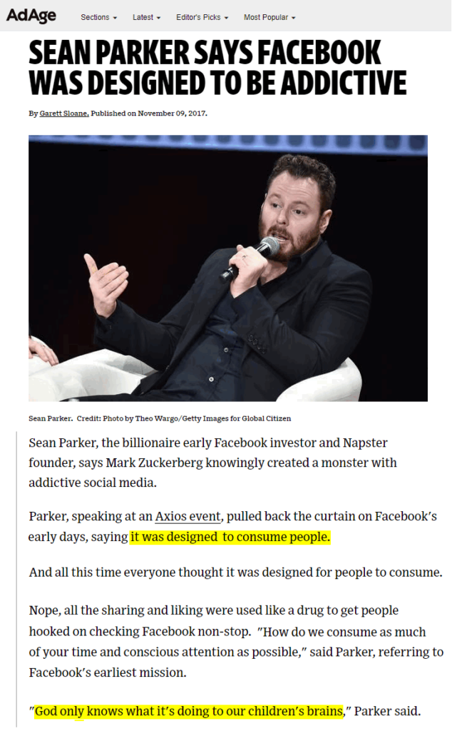 sean parker facebook was designed to be addictive
