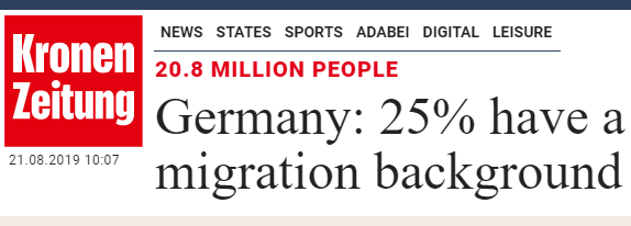 Kronen Zeitung: "Germany: 25% have a migration background"