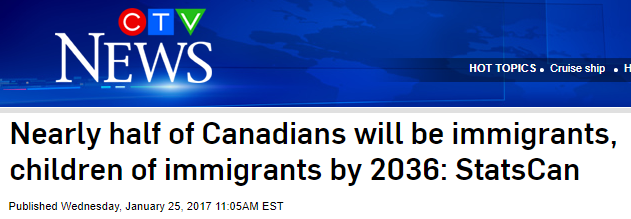 CTV News: "Nearly half of Canadians will be immigrants, children of immigrants by 2036: StatsCan"