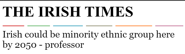 THE IRISH TIMES: "Irish could be minority ethnic group here by 2050 - professor"